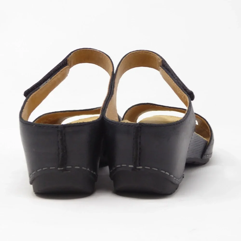Dansko Tracy Womens Wedge Sandals Black Leather Peep Toe Comfort 36